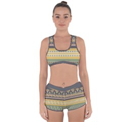 Seamless-pattern-egyptian-ornament-with-lotus-flower Racerback Boyleg Bikini Set