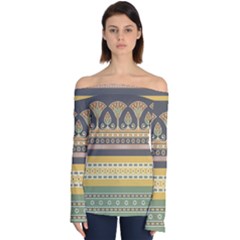 Seamless-pattern-egyptian-ornament-with-lotus-flower Off Shoulder Long Sleeve Top