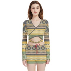 Seamless-pattern-egyptian-ornament-with-lotus-flower Velvet Wrap Crop Top And Shorts Set