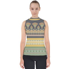 Seamless-pattern-egyptian-ornament-with-lotus-flower Mock Neck Shell Top