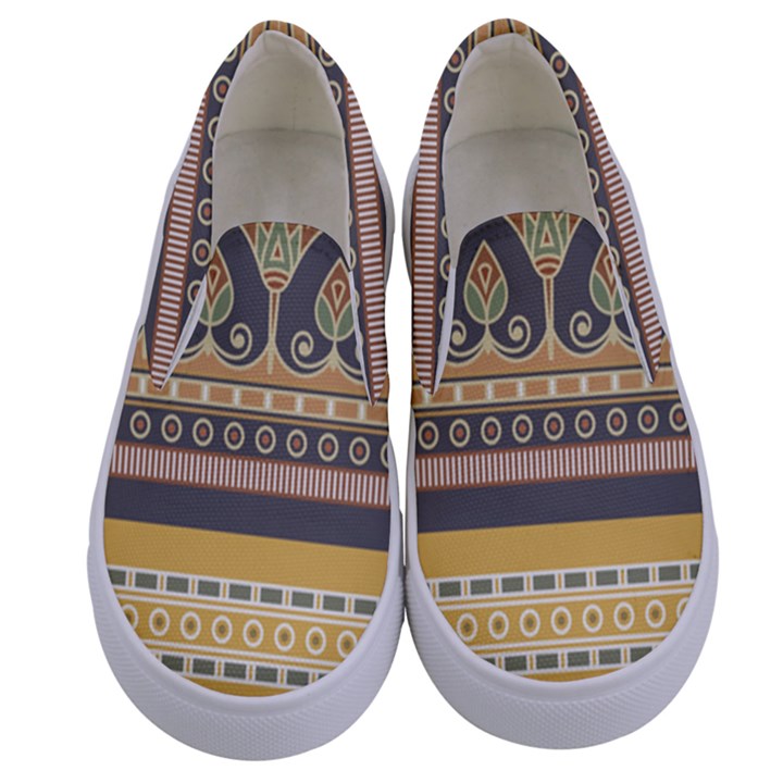 Seamless-pattern-egyptian-ornament-with-lotus-flower Kids  Canvas Slip Ons