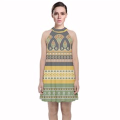 Seamless-pattern-egyptian-ornament-with-lotus-flower Velvet Halter Neckline Dress 