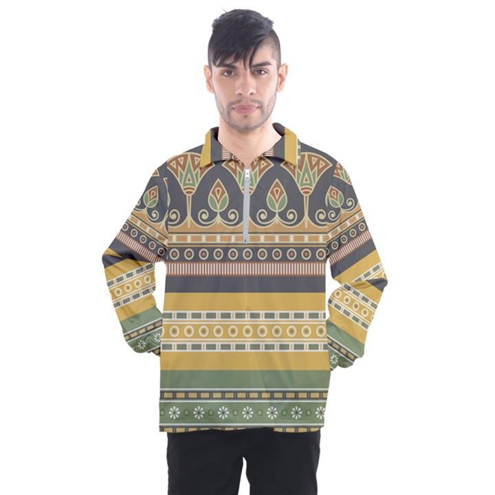 Seamless-pattern-egyptian-ornament-with-lotus-flower Men s Half Zip Pullover