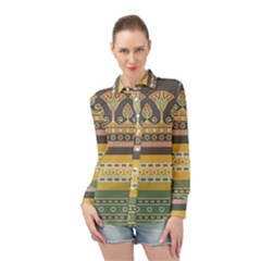 Seamless-pattern-egyptian-ornament-with-lotus-flower Long Sleeve Chiffon Shirt