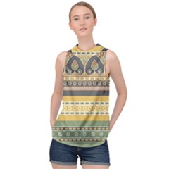 Seamless-pattern-egyptian-ornament-with-lotus-flower High Neck Satin Top