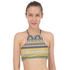 Seamless-pattern-egyptian-ornament-with-lotus-flower Racer Front Bikini Top