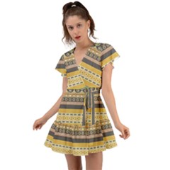 Seamless-pattern-egyptian-ornament-with-lotus-flower Flutter Sleeve Wrap Dress