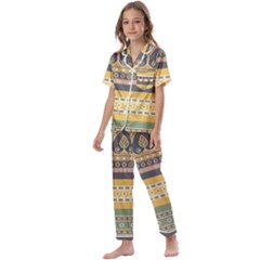 Seamless-pattern-egyptian-ornament-with-lotus-flower Kids  Satin Short Sleeve Pajamas Set