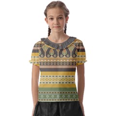 Seamless-pattern-egyptian-ornament-with-lotus-flower Kids  Frill Chiffon Blouse