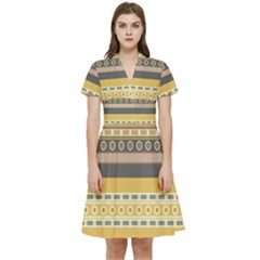 Seamless-pattern-egyptian-ornament-with-lotus-flower Short Sleeve Waist Detail Dress