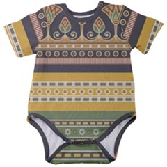 Seamless-pattern-egyptian-ornament-with-lotus-flower Baby Short Sleeve Onesie Bodysuit