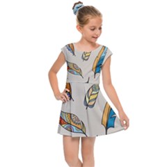 Vector-boho-doodle-feathers-seamless-pattern-illustration Kids  Cap Sleeve Dress