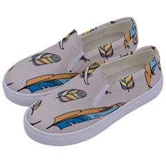 Vector-boho-doodle-feathers-seamless-pattern-illustration Kids  Canvas Slip Ons