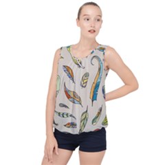 Vector-boho-doodle-feathers-seamless-pattern-illustration Bubble Hem Chiffon Tank Top