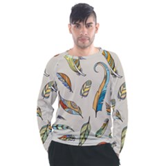 Vector-boho-doodle-feathers-seamless-pattern-illustration Men s Long Sleeve Raglan Tee