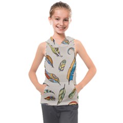 Vector-boho-doodle-feathers-seamless-pattern-illustration Kids  Sleeveless Hoodie