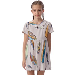 Vector-boho-doodle-feathers-seamless-pattern-illustration Kids  Asymmetric Collar Dress