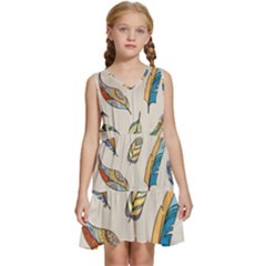 Vector-boho-doodle-feathers-seamless-pattern-illustration Kids  Sleeveless Tiered Mini Dress