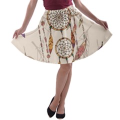 Coloured-dreamcatcher-background A-line Skater Skirt by Jancukart