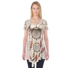 Coloured-dreamcatcher-background Short Sleeve Tunic 