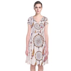 Coloured-dreamcatcher-background Short Sleeve Front Wrap Dress