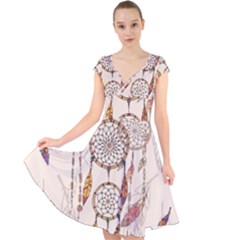 Coloured-dreamcatcher-background Cap Sleeve Front Wrap Midi Dress