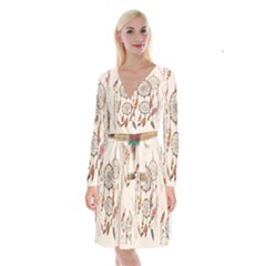 Coloured-dreamcatcher-background Long Sleeve Velvet Front Wrap Dress