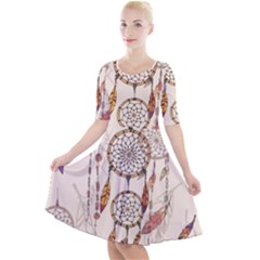 Coloured-dreamcatcher-background Quarter Sleeve A-line Dress