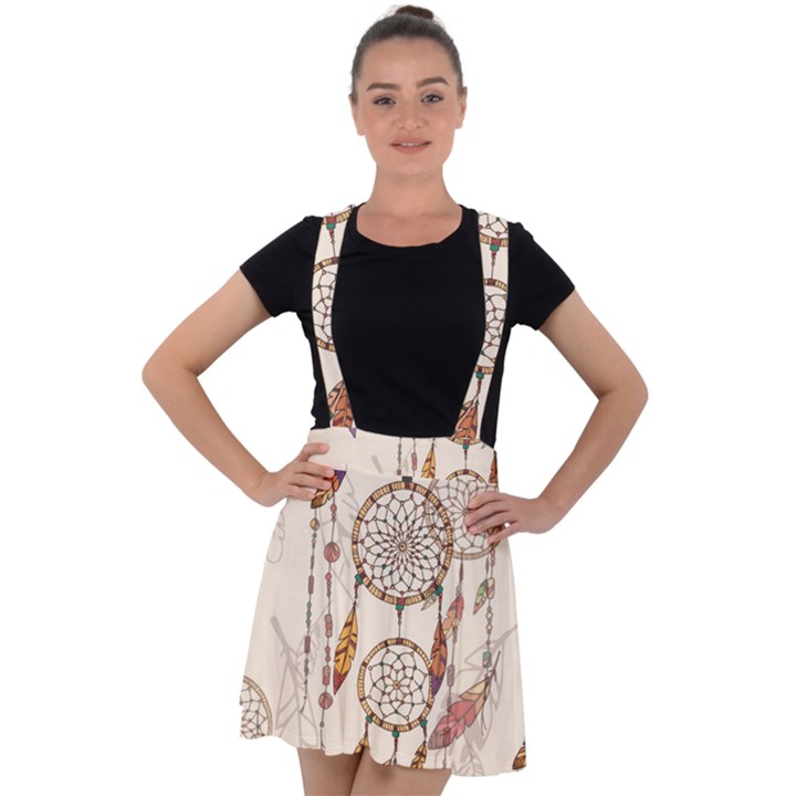 Coloured-dreamcatcher-background Velvet Suspender Skater Skirt