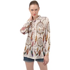 Coloured-dreamcatcher-background Long Sleeve Satin Shirt