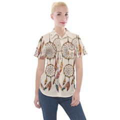 Coloured-dreamcatcher-background Women s Short Sleeve Pocket Shirt