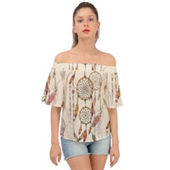 Coloured-dreamcatcher-background Off Shoulder Short Sleeve Top by Jancukart