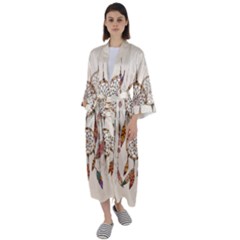 Coloured-dreamcatcher-background Maxi Satin Kimono