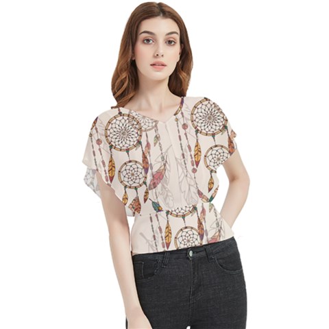 Coloured-dreamcatcher-background Butterfly Chiffon Blouse by Jancukart