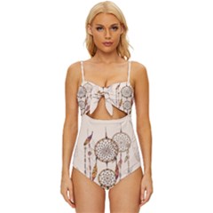 Coloured-dreamcatcher-background Knot Front One-piece Swimsuit