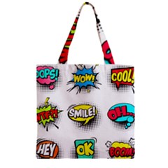 Set-colorful-comic-speech-bubbles Zipper Grocery Tote Bag