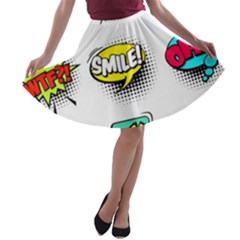 Set-colorful-comic-speech-bubbles A-line Skater Skirt