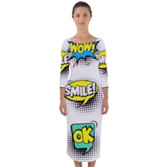 Set-colorful-comic-speech-bubbles Quarter Sleeve Midi Bodycon Dress