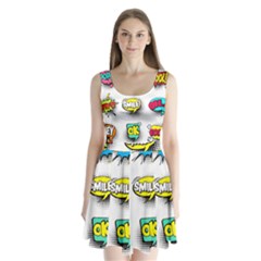 Set-colorful-comic-speech-bubbles Split Back Mini Dress 