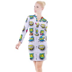 Set-colorful-comic-speech-bubbles Button Long Sleeve Dress by Jancukart