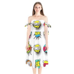 Set-colorful-comic-speech-bubbles Shoulder Tie Bardot Midi Dress