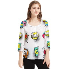 Set-colorful-comic-speech-bubbles Chiffon Quarter Sleeve Blouse