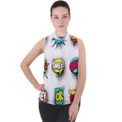 Set-colorful-comic-speech-bubbles Mock Neck Chiffon Sleeveless Top