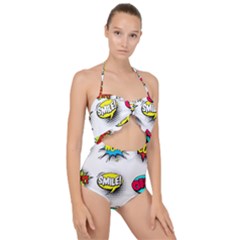 Set-colorful-comic-speech-bubbles Scallop Top Cut Out Swimsuit