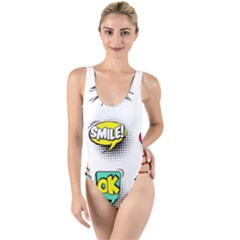 Set-colorful-comic-speech-bubbles High Leg Strappy Swimsuit