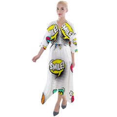 Set-colorful-comic-speech-bubbles Quarter Sleeve Wrap Front Maxi Dress