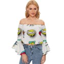 Set-colorful-comic-speech-bubbles Off Shoulder Flutter Bell Sleeve Top View1