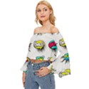 Set-colorful-comic-speech-bubbles Off Shoulder Flutter Bell Sleeve Top View2