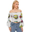 Set-colorful-comic-speech-bubbles Off Shoulder Flutter Bell Sleeve Top View3