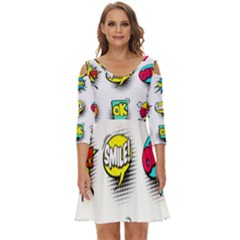 Set-colorful-comic-speech-bubbles Shoulder Cut Out Zip Up Dress